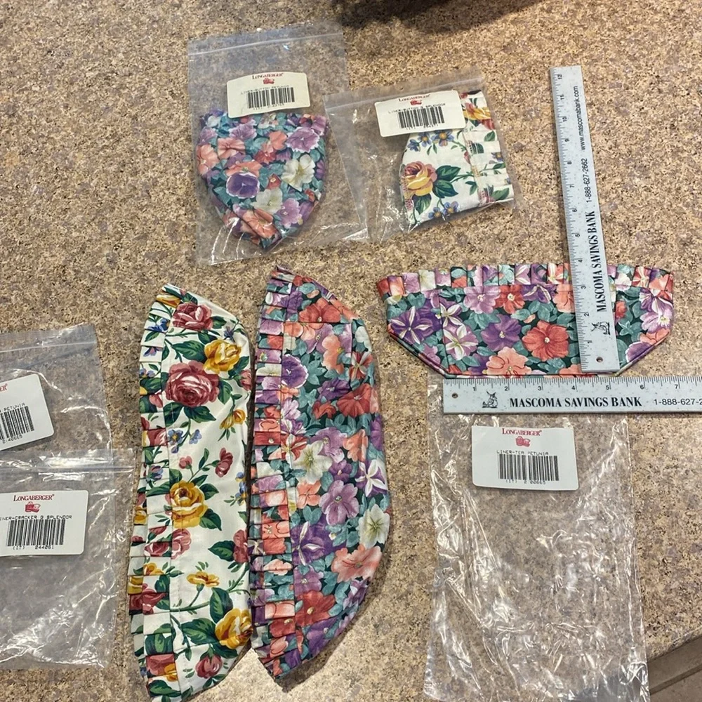 5 Longaberger Fabric Liners Garden Splendor Petunia Tea Cracker Button
